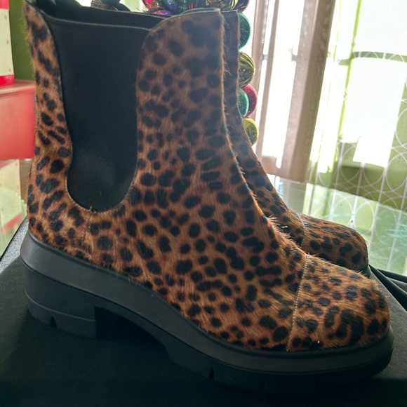 Stuart Weitzman Cheetah Calf Pony Hair Norah Chunk Heel Boots 38 7.5C - Picture 5 of 6